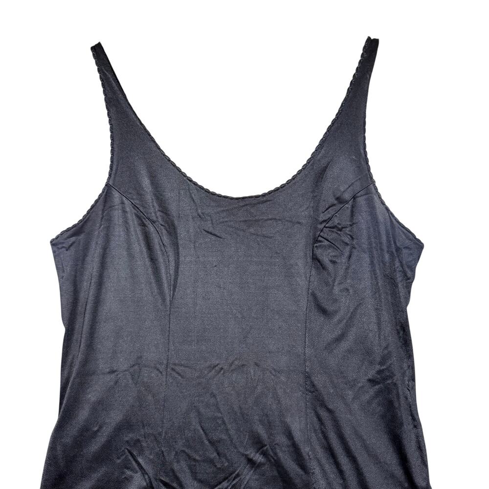 Vintage Bali Black Midi Slip Dress Stretch Strappy Scalloped Goth - Size Large - Picture 3 of 9
